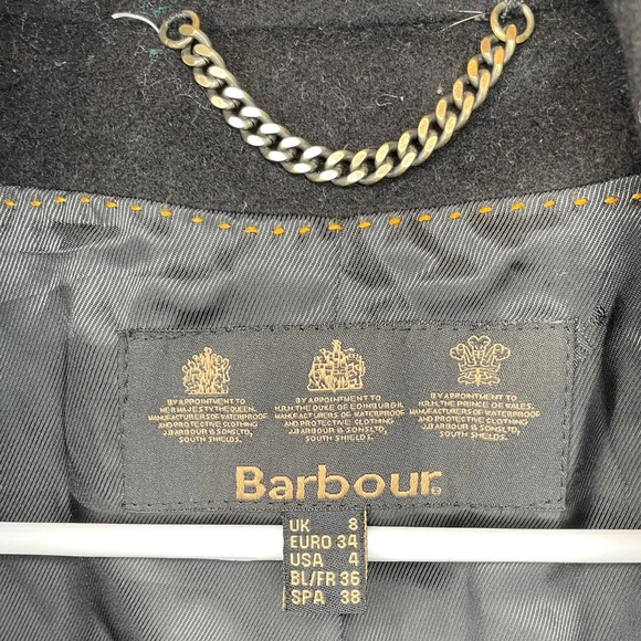 Barbour Madge Black Coat Wool and Cashmere Blend Size 4 Jacket With Belt - Picture 7 of 11